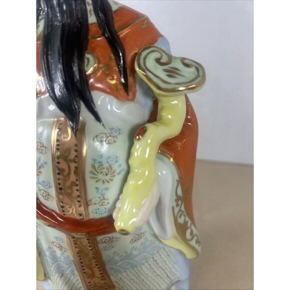 Chinese God Ceramic Statue General Kwan Reishi Mushroom 10” Vintage Asian Decor - Picture 14 of 16